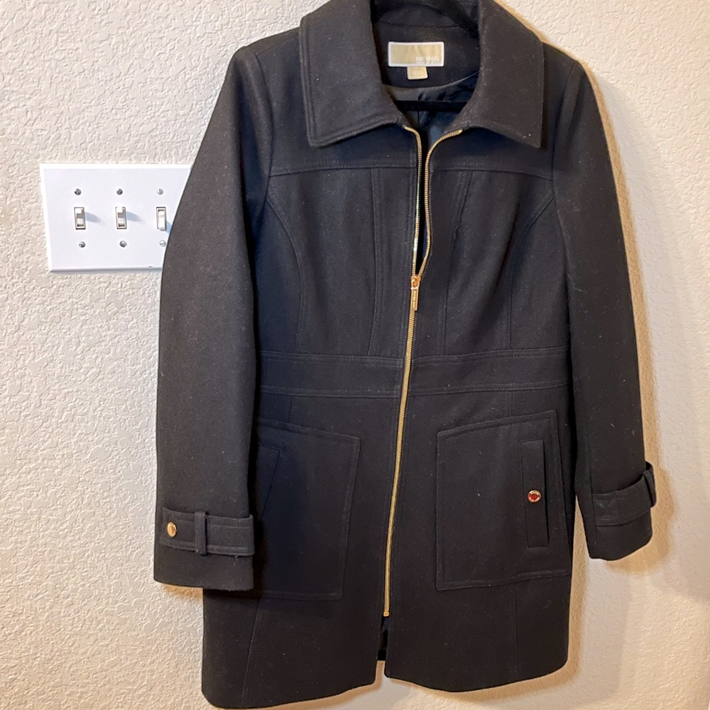 MICHAEL KORS BLACK WOOL BLEND COAT
